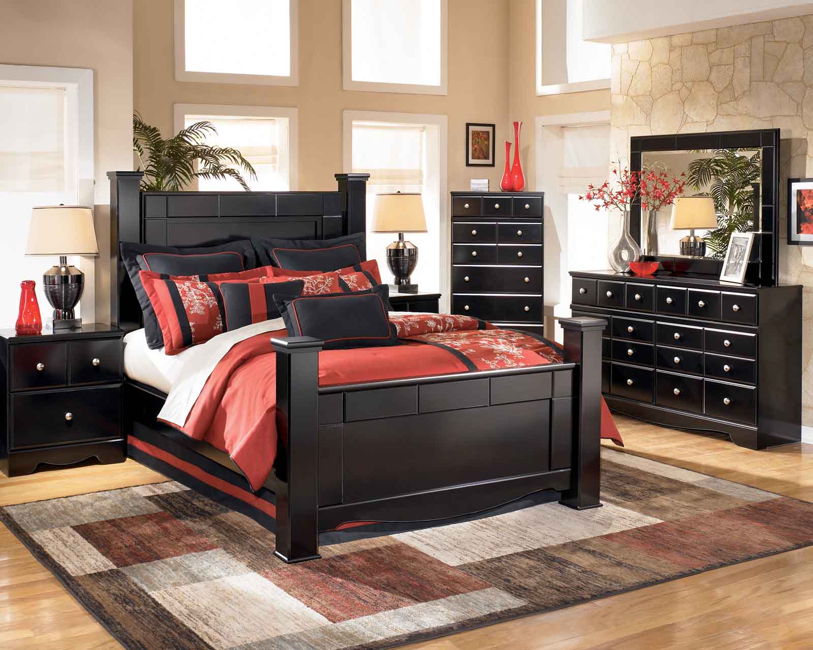 Black bedroom furniture sets Shay Poster bedroom set in black LWYUAXT