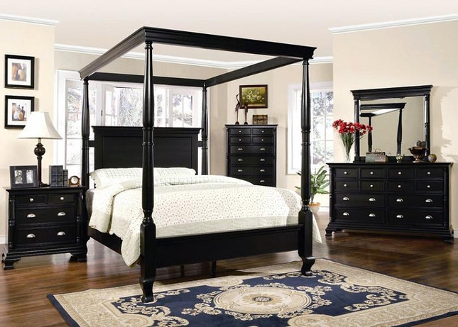Black Bedroom Furniture St. Regis Canopy Bed Distressed Black Finish Bedroom Furniture Set PGFRBUC