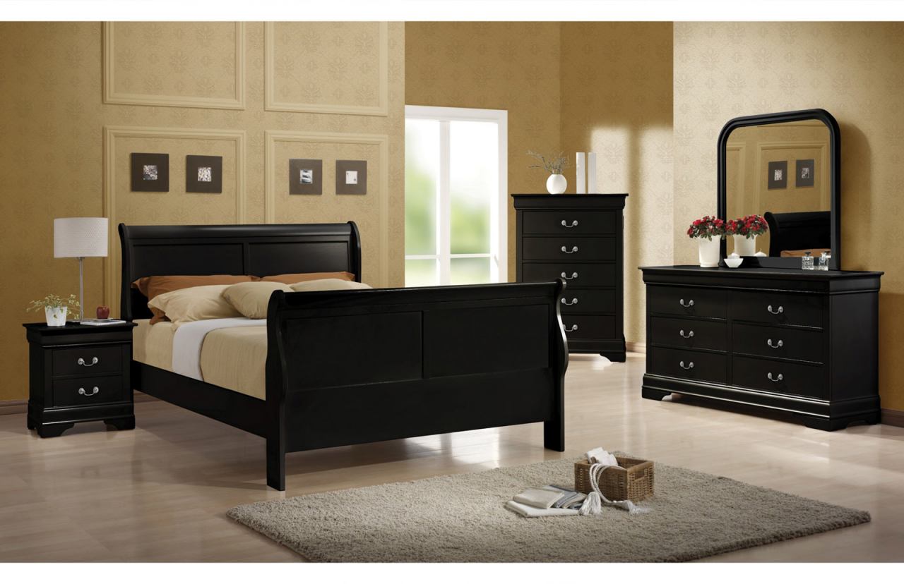 Bedroom set coaster Louis Philippe Sleigh bedroom set in black 203961 SIAIMKU