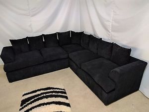 black corner sofa image is loading large-liverpool-jumbo-cord-black-corner-sofa-free- NZFUSRY