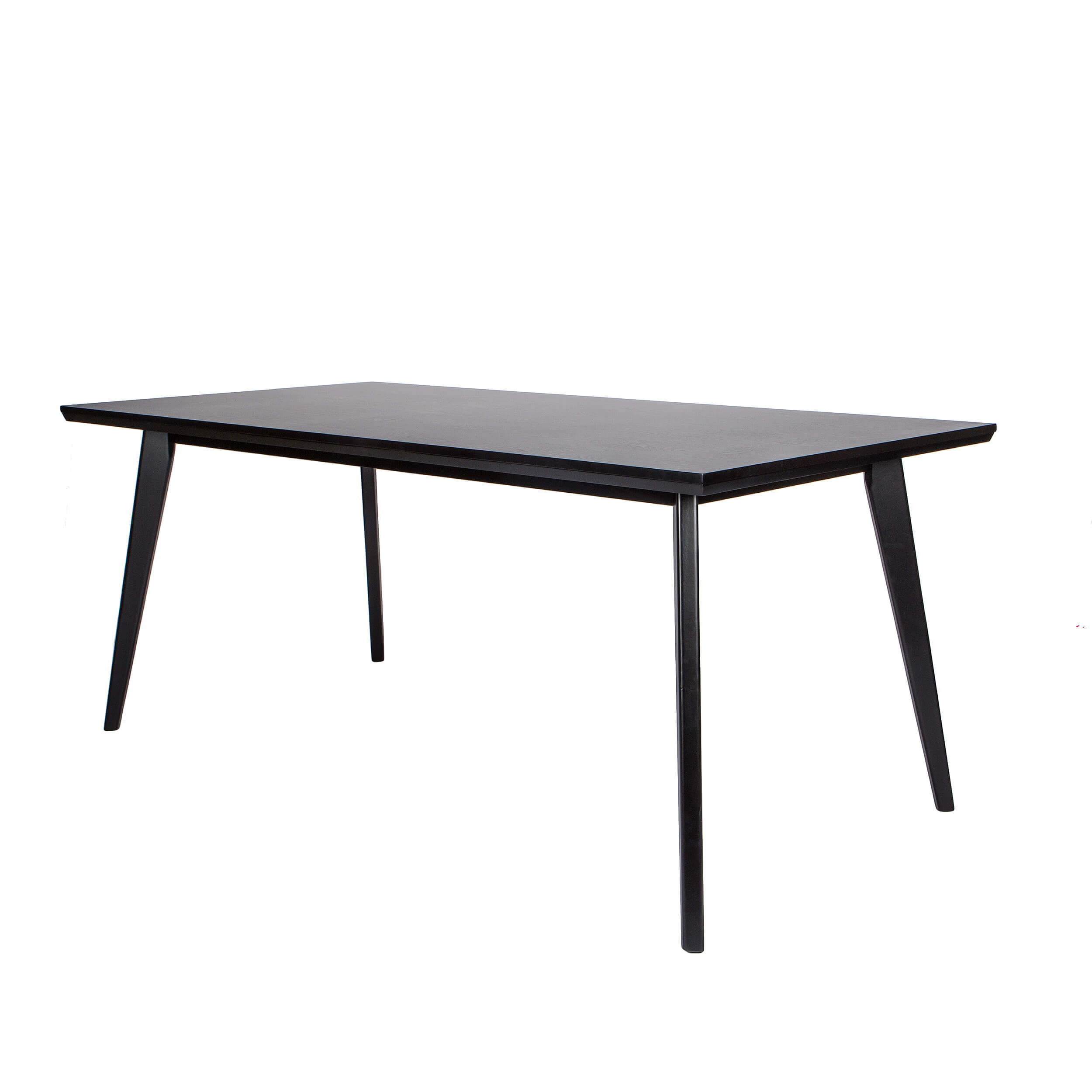 black dining table with four angled legs on an inclined background against a white background OJKGHOT