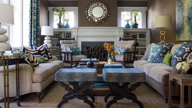 15 Interesting combination of brown and blue living rooms |  At home .