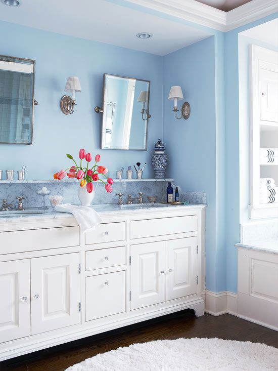Use color anywhere in your home |  Light blue bathroom, blue.
