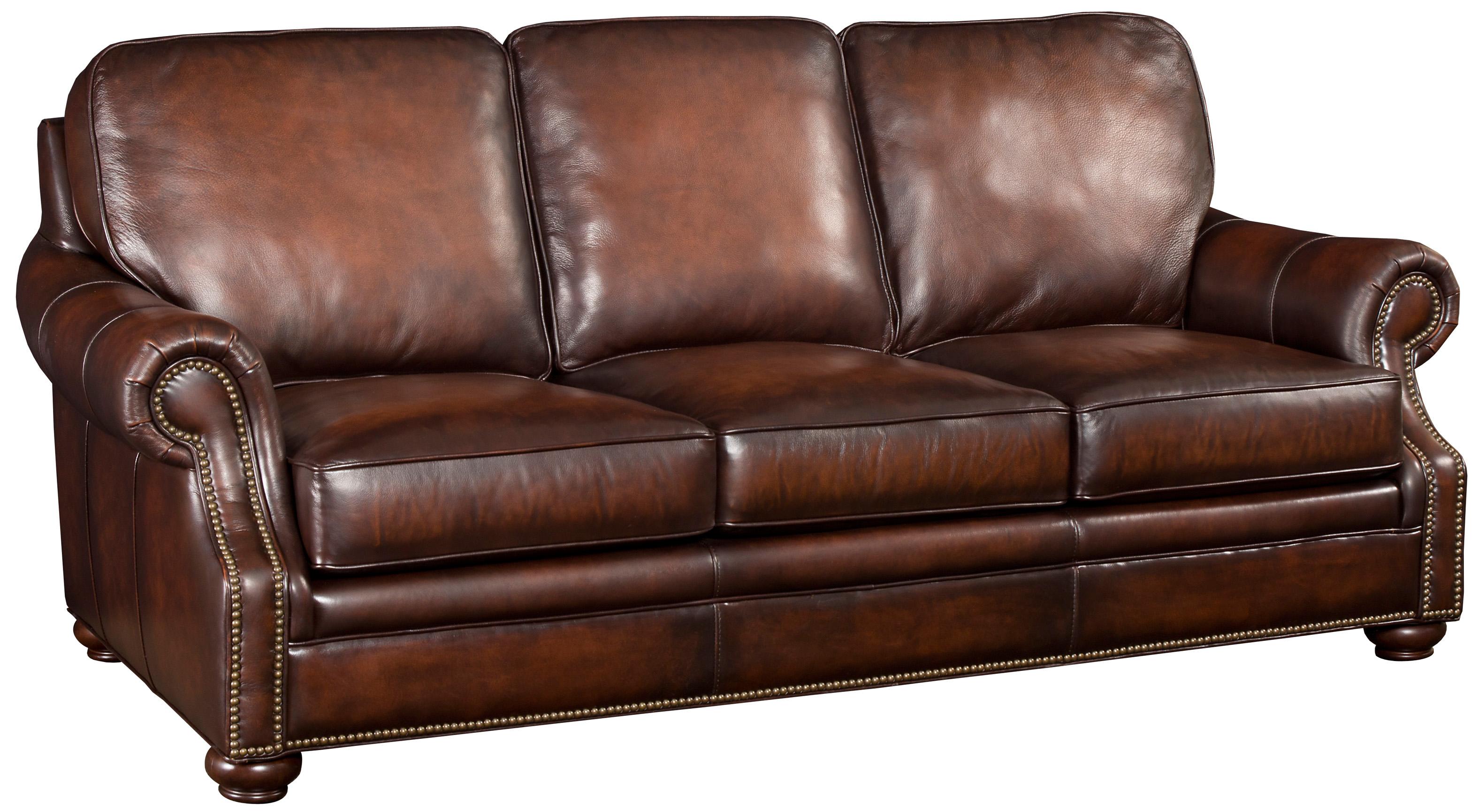 brown leather sofa with visible wooden bun foot LYIZUOO