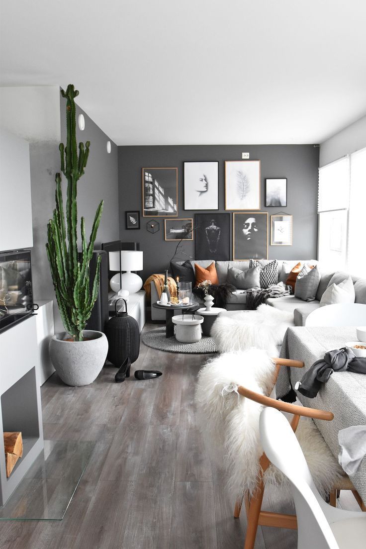 Browse room decorating ideas for a gray living room with a wide JXBISVR