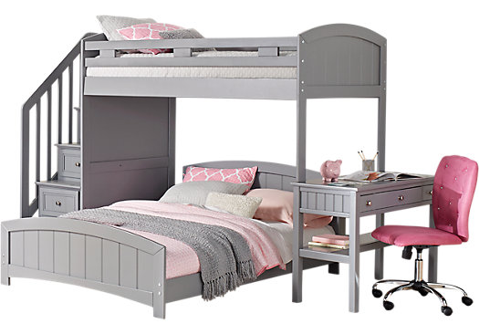 Bunk beds in cottage colors gray Twin / Full Step Loft with desk MLXCHTF