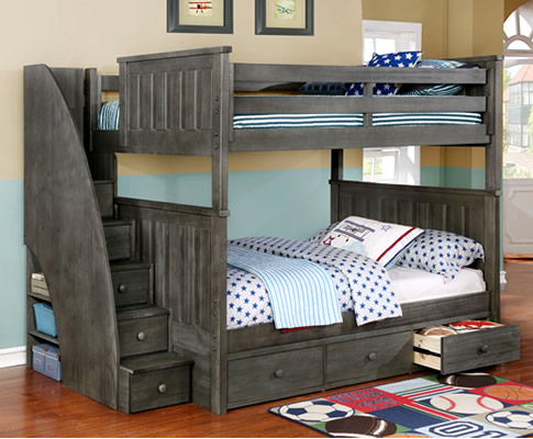 Bunk beds full / full jordan bunk bed in weathered gray with stairs, waterford 3 IVDWETP