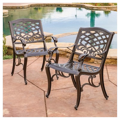 Cast aluminum garden furniture Sarasota Set of 2 Cast aluminum patio chair - hammered bronze - USVYMTY