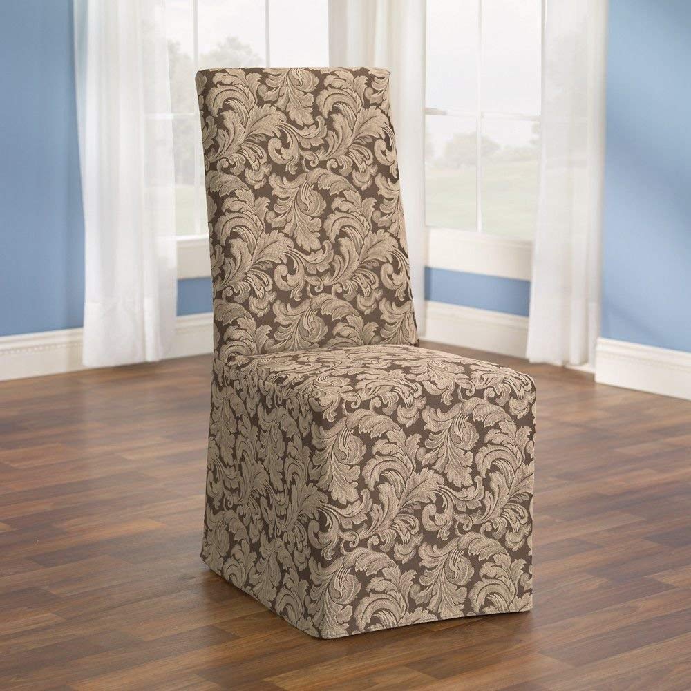 Chair covers amazon.com: sure fit scroll - dining chair cover - brown CYNWZDC