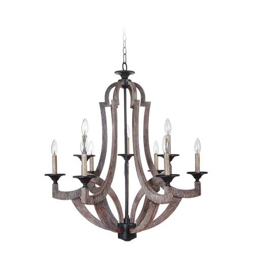 Chandelier lighting Craftmade Winton weathered pine and bronze nine-light 30-inch chandelier ADPLDGS