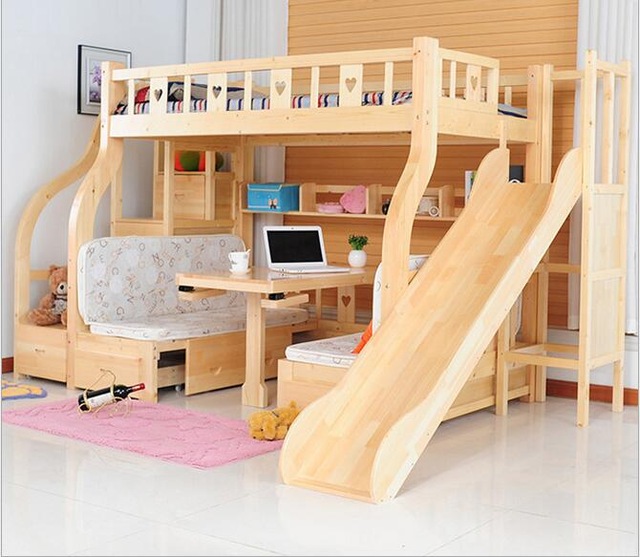 Children's beds multifunctional environmental children's bunk wooden beds with study RGSDMYF