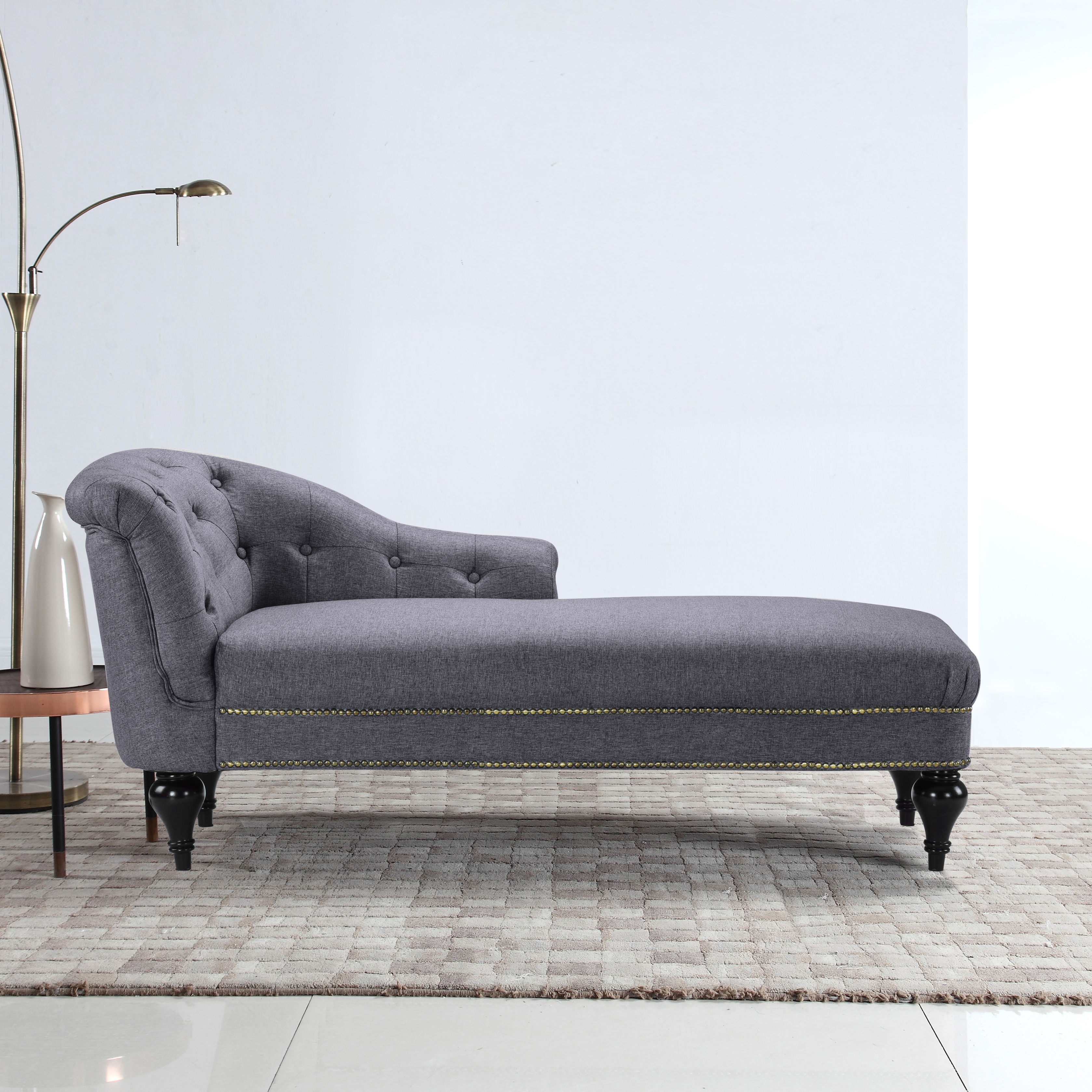 classic tufted linen fabric living room chaise longue with nail head DIALGBX
