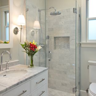 Design ideas for small bathroom corner showers - small transition tiles gray and stone tiles marble floor QOYHOPG