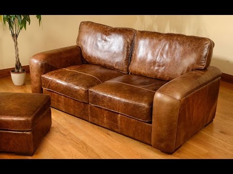 Leather sofa in used look with nail head trimmings uk youtube within the furniture idea HFWKAPP