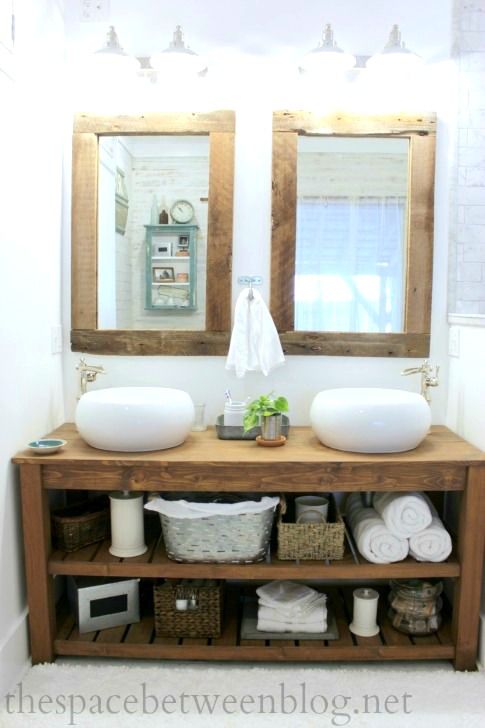 DIY wooden washbasin in the master bathroom - the space between ...