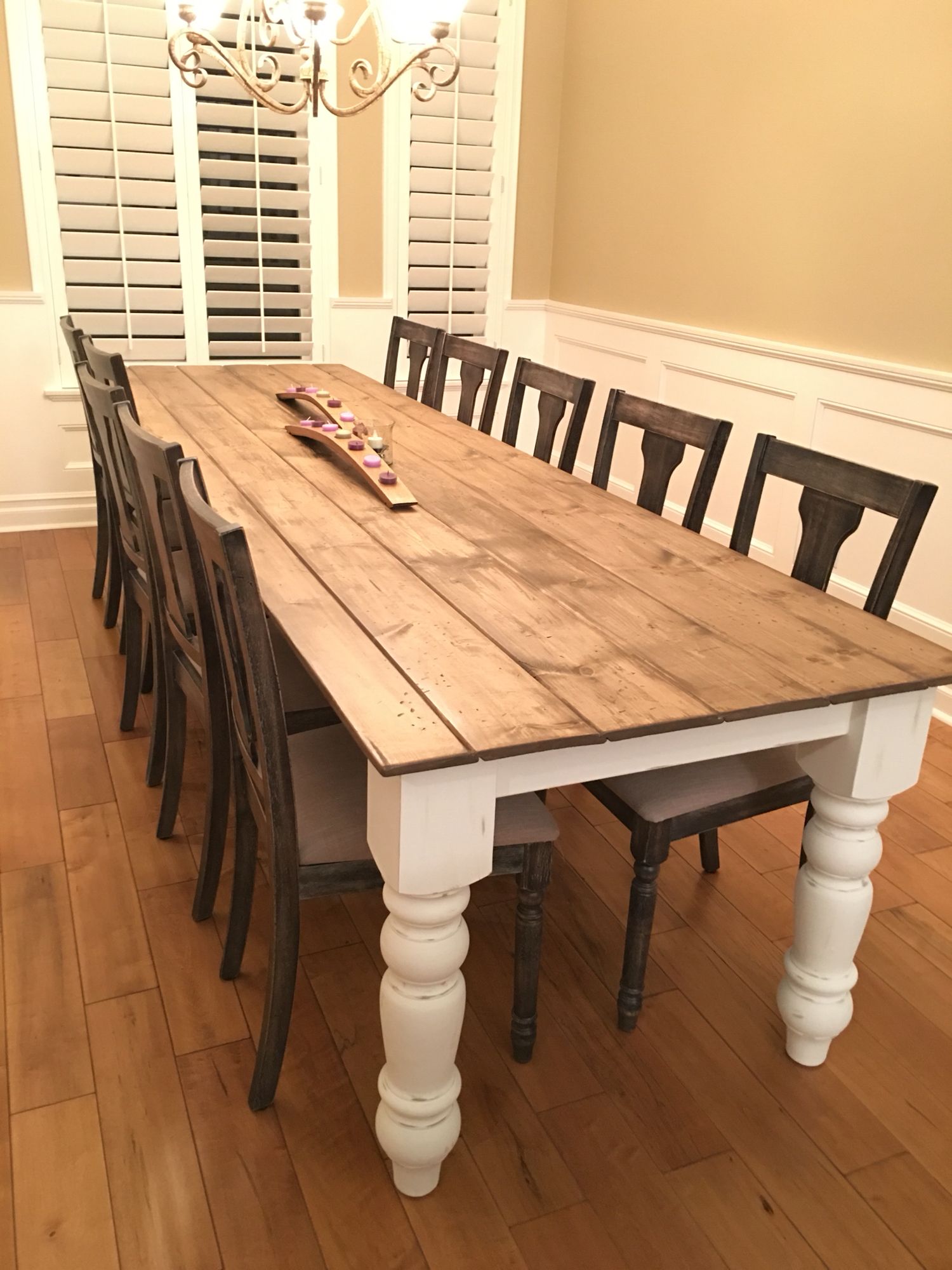 DIY country table.  My husband made my 10 foot 8 inch farmhouse DWLABTH