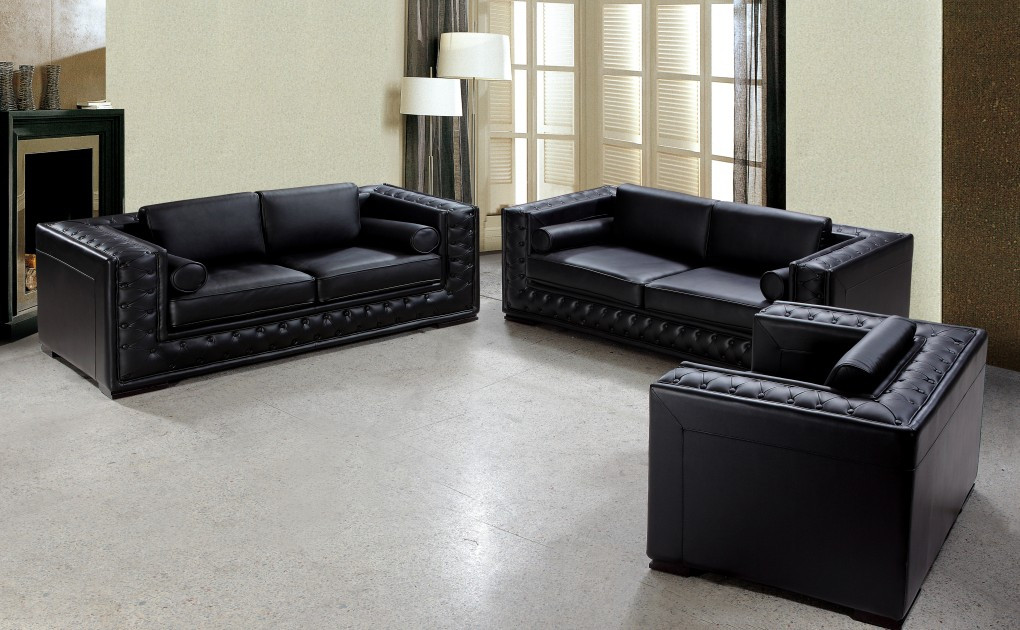 Dublin luxurious black leather sofa set YQESPRN