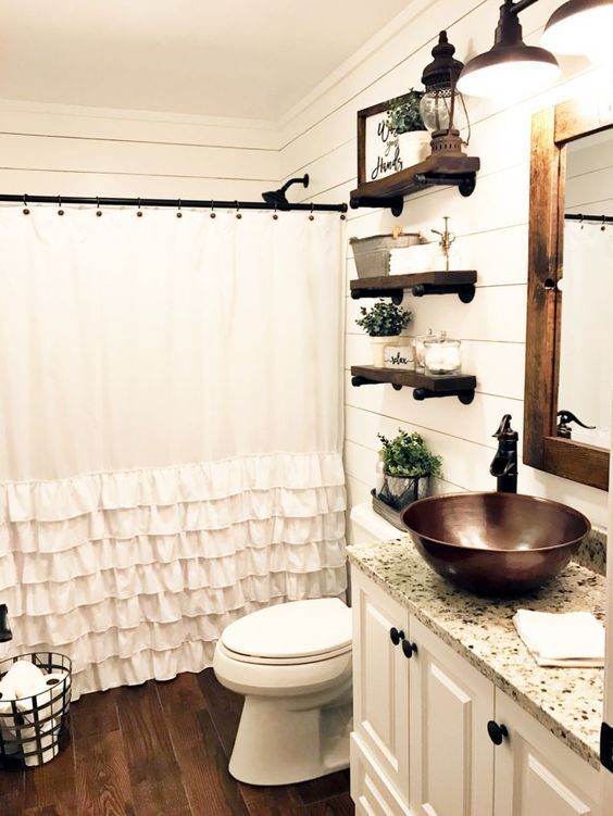 55 farmhouse bathroom ideas for small spaces - ROUNDECOR ...
