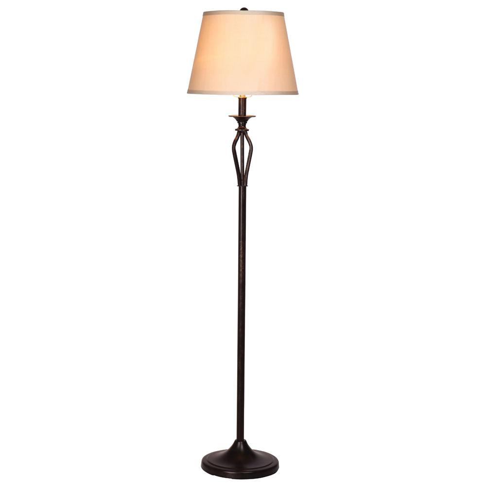 Floor lamps Bronze floor lamp with natural linen shade NSKPYZM