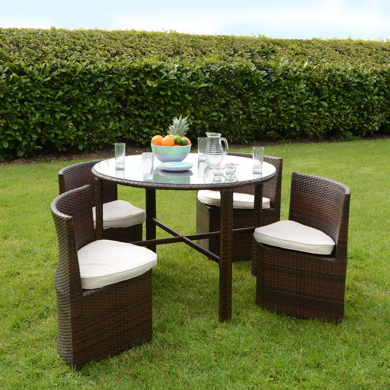 Garden tables and chair Napoli rattan wicker dining room garden furniture set with ALSUGYW