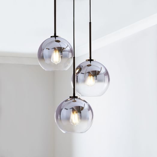 Ball lighting sculptural glass 3-flame round ball chandelier, small ball, silver ombre shade, CZYHZYN