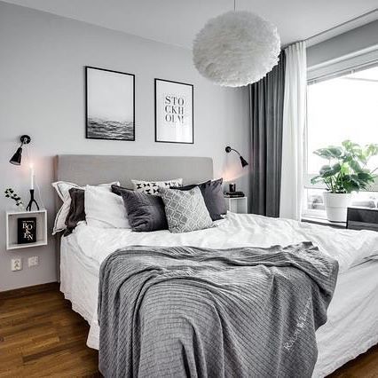 gray and white bedroom.  FIMVNET