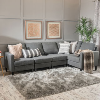 gray sectional sofa zahra 5-part fabric sofa extension by christopher knight home QNUJUTB