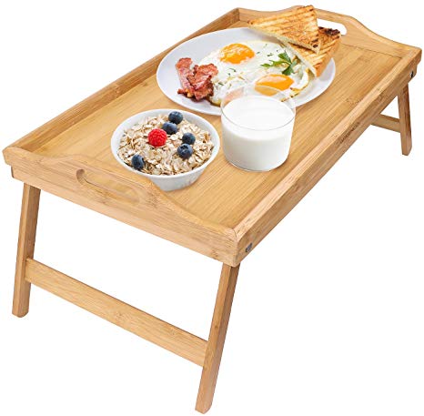 greenco bamboo folding breakfast table, laptop desk, bedside table, serving tray OAQUZXQ