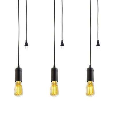 Suspension lamps 1-lamp black vintage plug-in suspension lamp with black woven cord and XMQBDJD