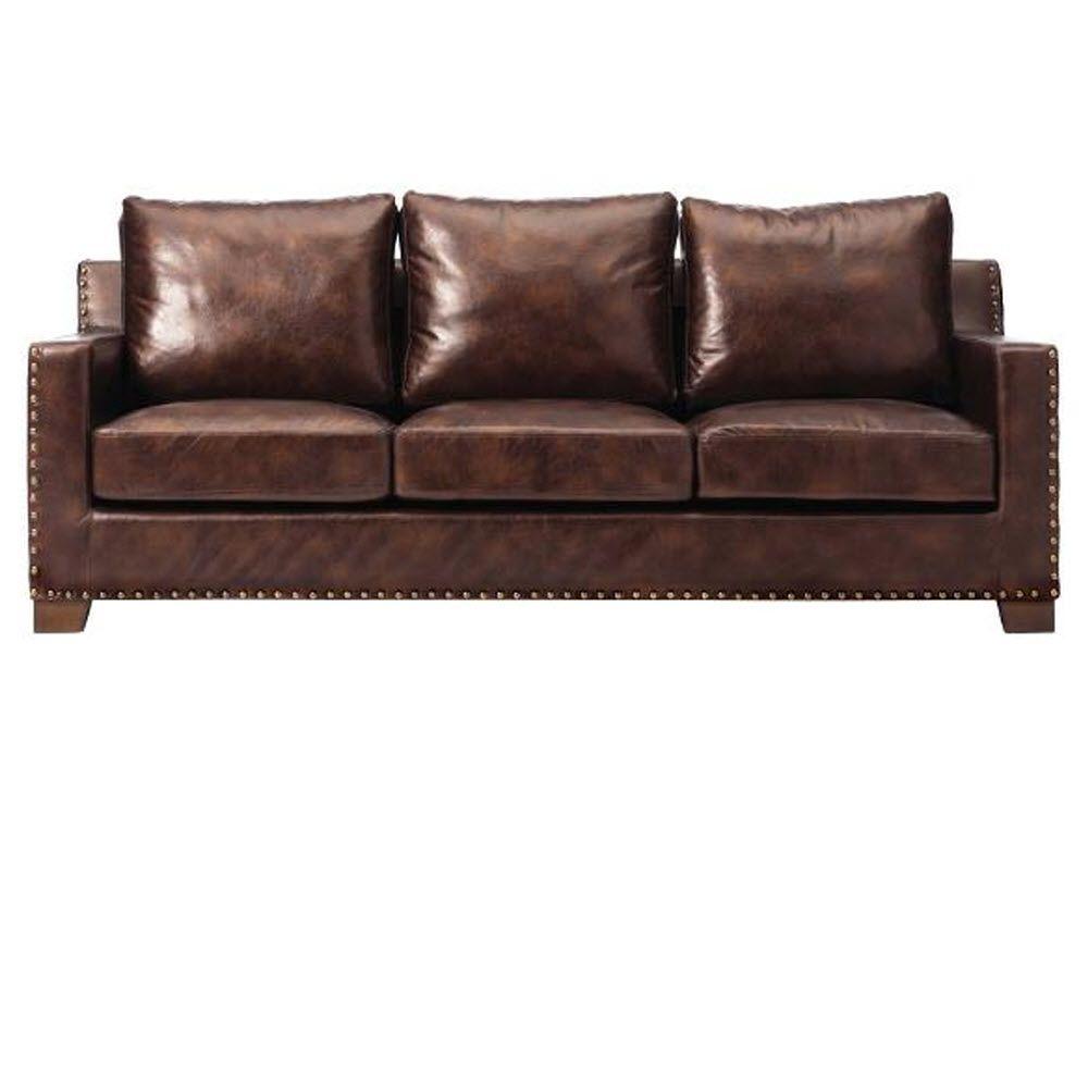 Home Decorators Collection Garrison Brown Leather Sofa COTMHQQ