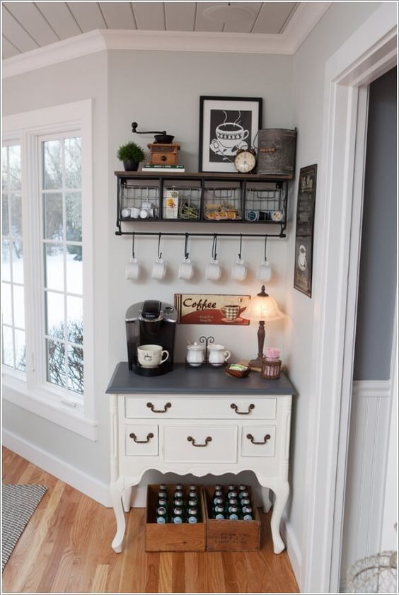 Coffee bar ideas for the kitchen |  Bait and tip |  Country kitchen.