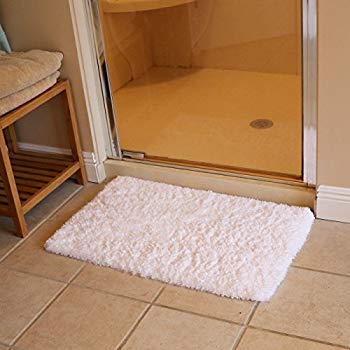 kmat 20x32 inch white bath mat soft shaggy bathroom rugs non-slip rubber CHSYGPN