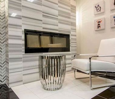 white tiled living room idea |  Living room tiles, tiled floor living.