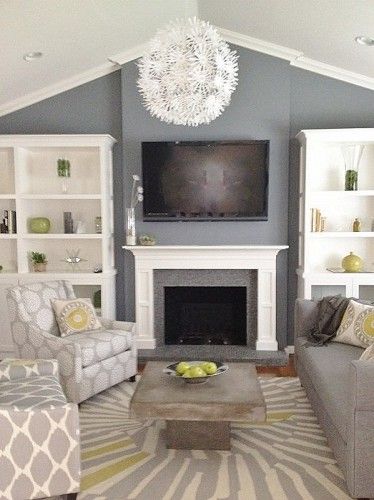 Gray family room design ideas, pictures, remodeling and decor.