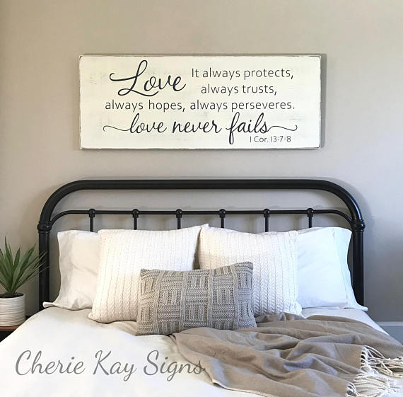 Master bedroom wall decor Love never fails 1 Corinthians PTVWKUP