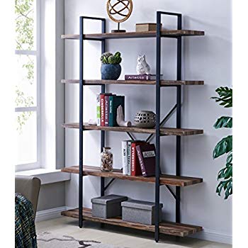 Metal bookcase homissue 5-tier bookcase, industrial vintage wood and metal bookcases for home NXUBTSJ