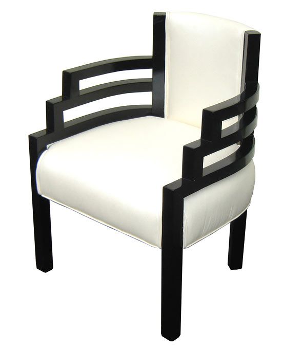 modern Art Deco furniture with black high-gloss lacquer and pearly white leather, the AKLAUGO chair