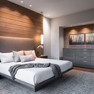 modern bedroom design large minimalist master bedroom made of dark wood floor and brown floor bedroom photo in SGECEBF