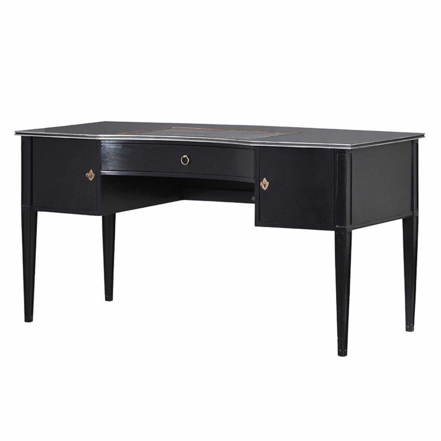 modern black desk with leather inlay 1 drawer 2 doors MMKWNEO