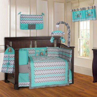 Children's bedding sets Babyfad Elefant zigzag turquoise and gray 10-piece baby bed set HQZRTKT