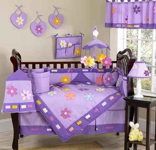 Children's Bedding Sets danielleu0027s Daisy Baby Bedding - 9 Piece Purple Crib Bedding Set - CQFPKVO
