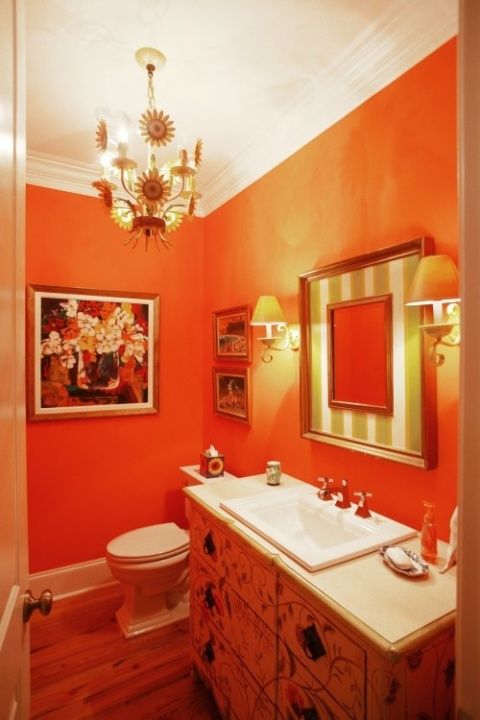 Orange bathroom decorating ideas |  Orange bathroom decor, orange.