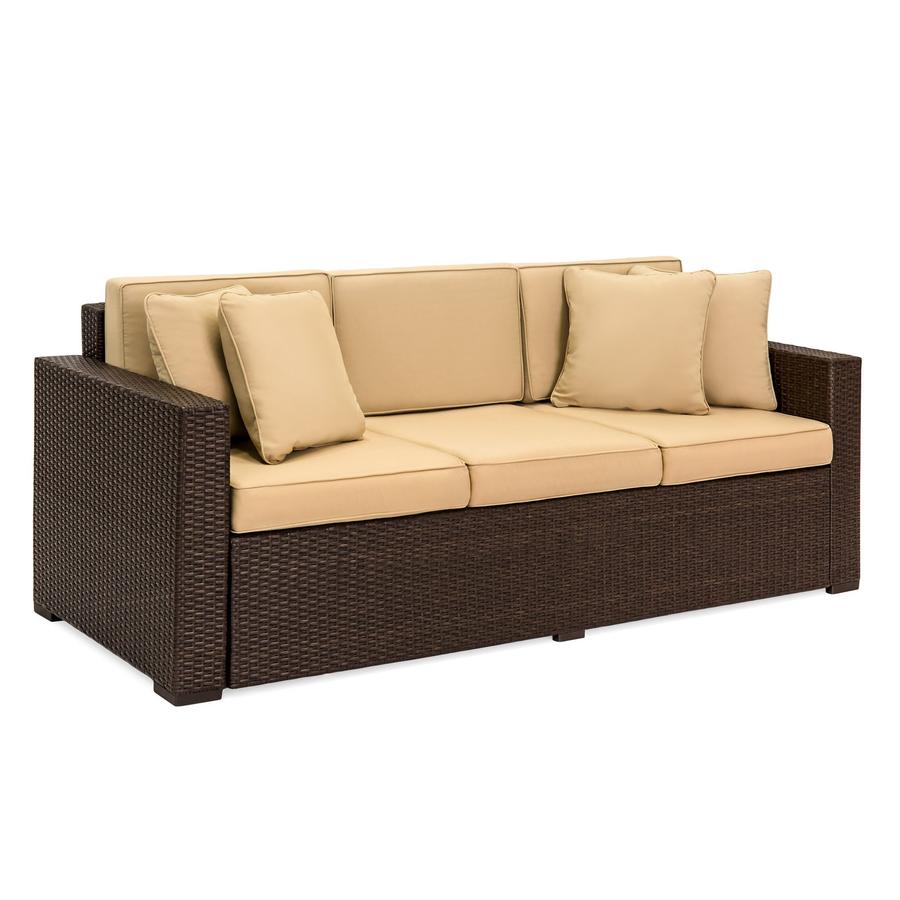 Outdoor wicker sofa 3-seater wicker sofa with cushions - brown CPTRKNK