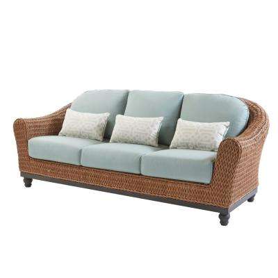 Outdoor wicker sofa Camden light brown wicker outdoor sofa with Sunbrella canvas spa cushions VJJDHED