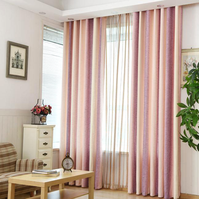 Pink striped jacquard linen / cotton blend modern curtains for bedroom or living room NDUPSXS