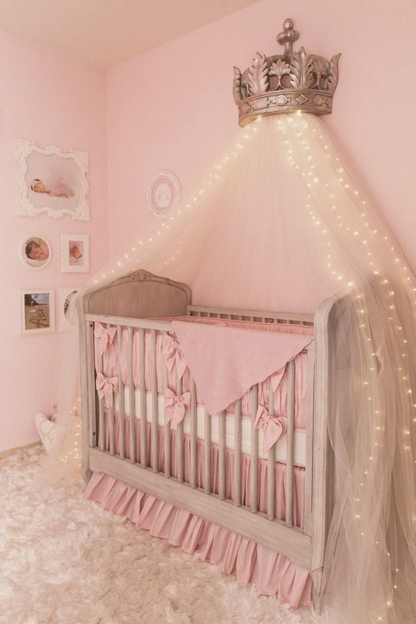 Princess bedroom ideas canopy bed crown with star lights KALPBMW