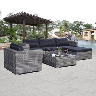 Rattan garden furniture Costway gray 6-piece garden furniture set made of rattan for outdoors with cushions YUEQFBV