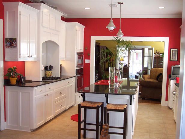 Colorful kitchen designs |  Red kitchen walls, kitchen design color.