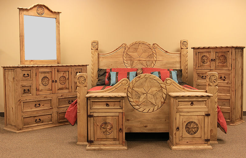 Rustic bedroom furniture Country Rope and Star Rustic bedroom set with natural finish VUYWMTS