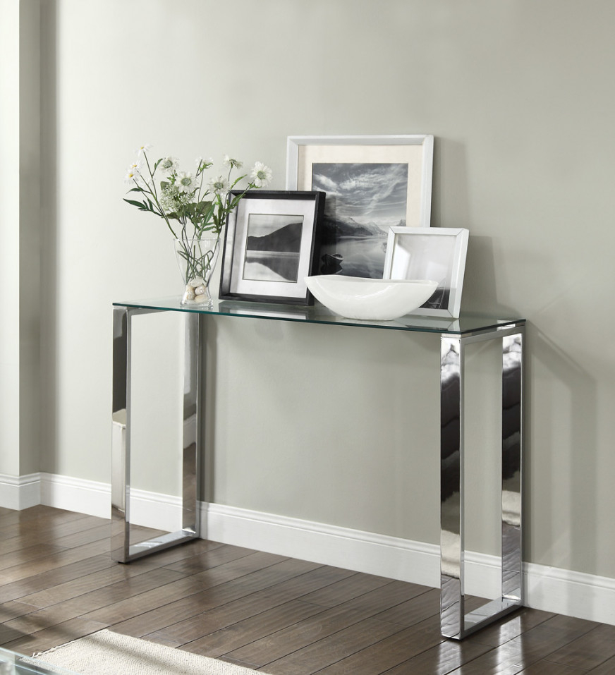 Signature console hall table glass top chrome stand SQHEEIV